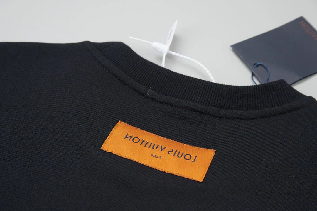 Double-sided embroidered cotton crew neck sweatshirt