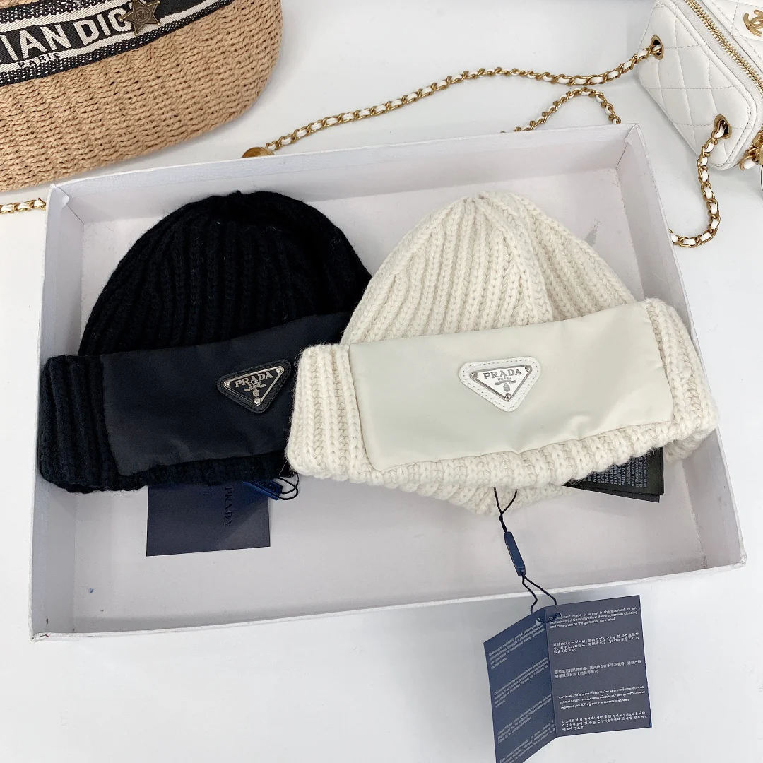Nylon-paneled wool knit hat