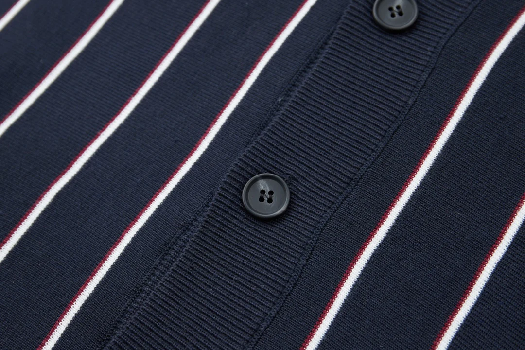 Striped knitted sweater lapel cardigan