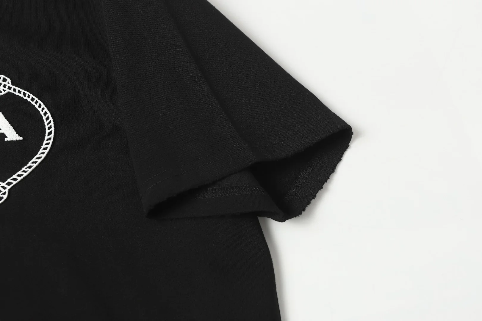 Embroidered flocked cotton T-shirt