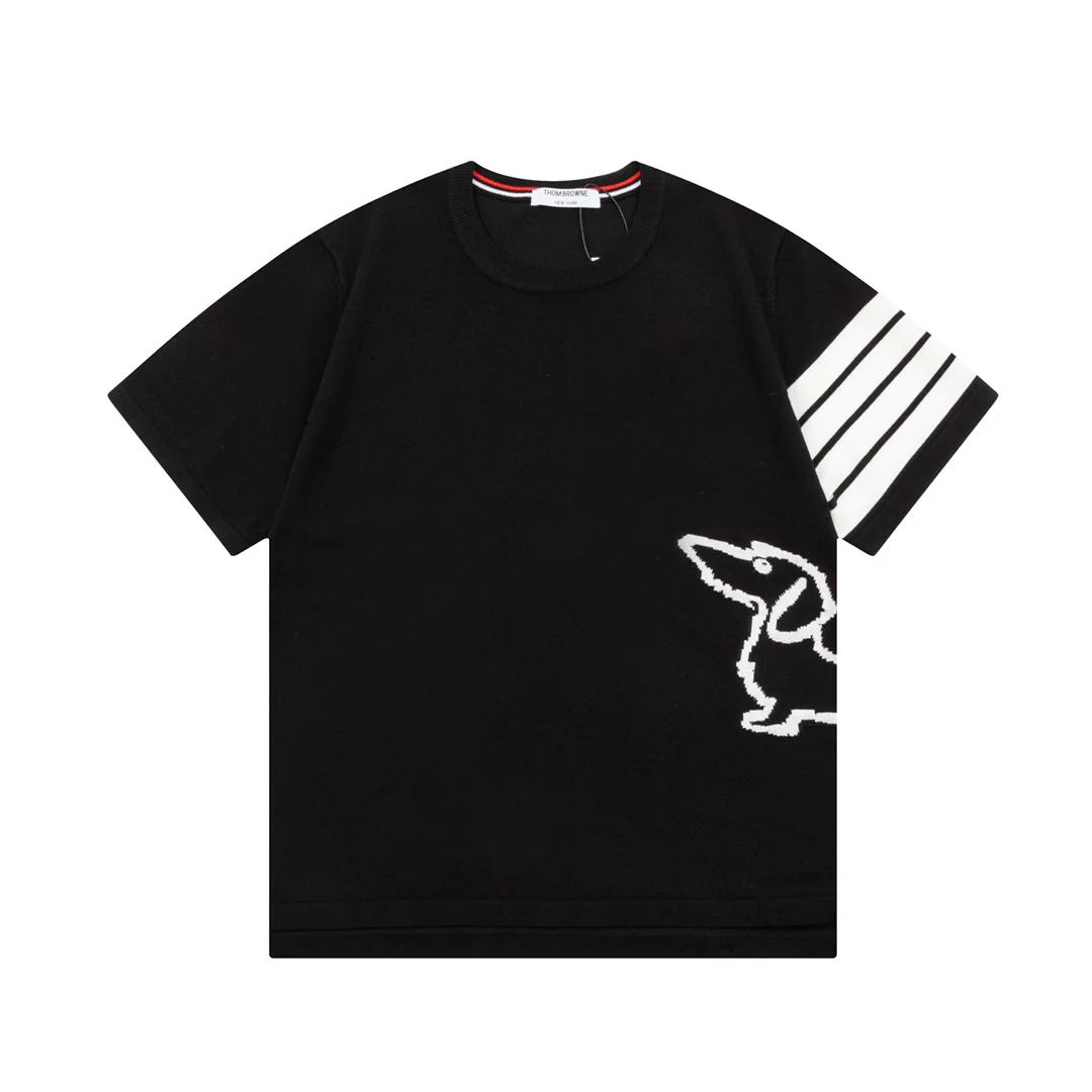 Knitted embroidered crew neck cotton T-shirt