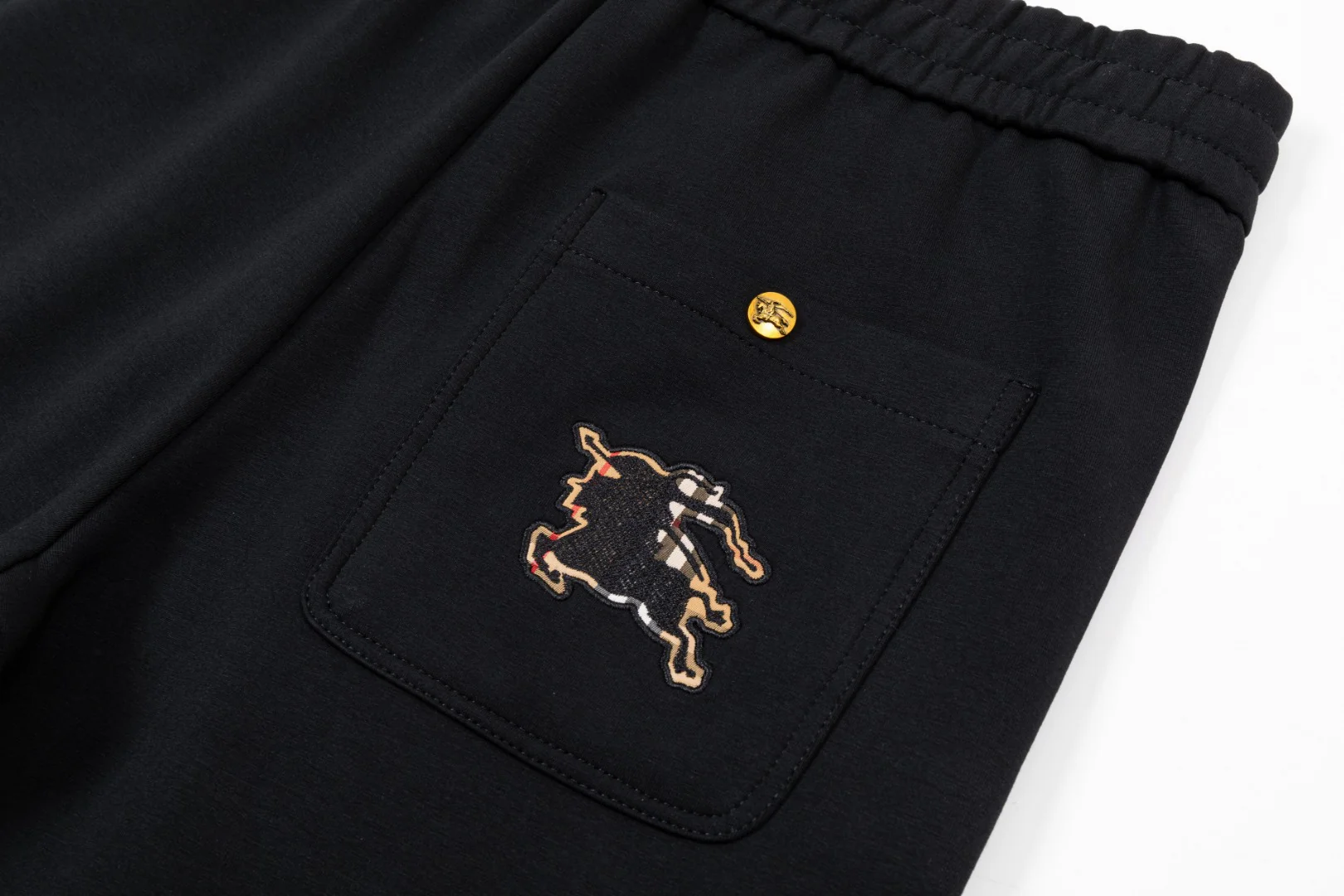 Embroidery plaid cotton drawstring trousers