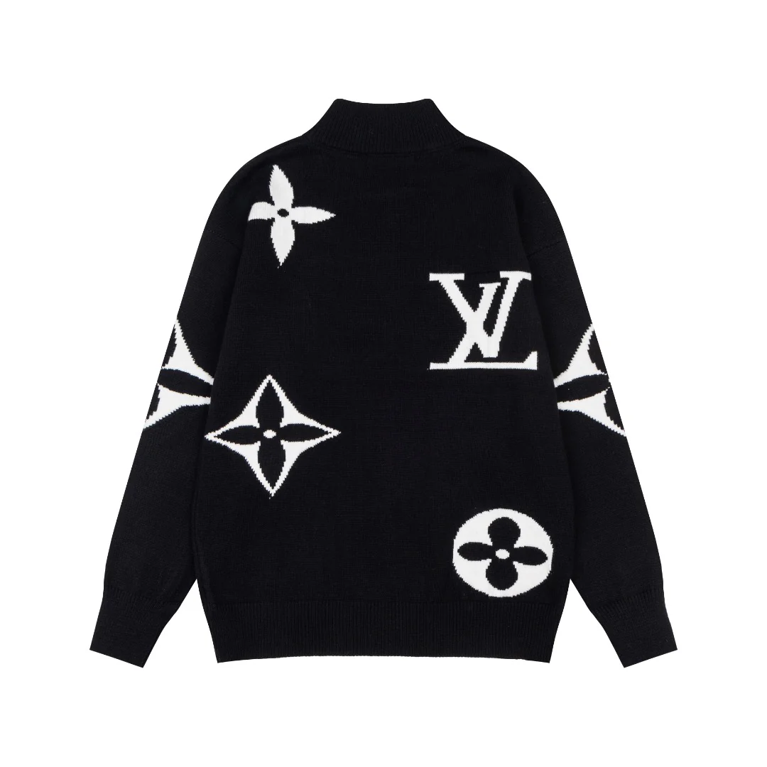 Jacquard zipper knitted sweater cardigan