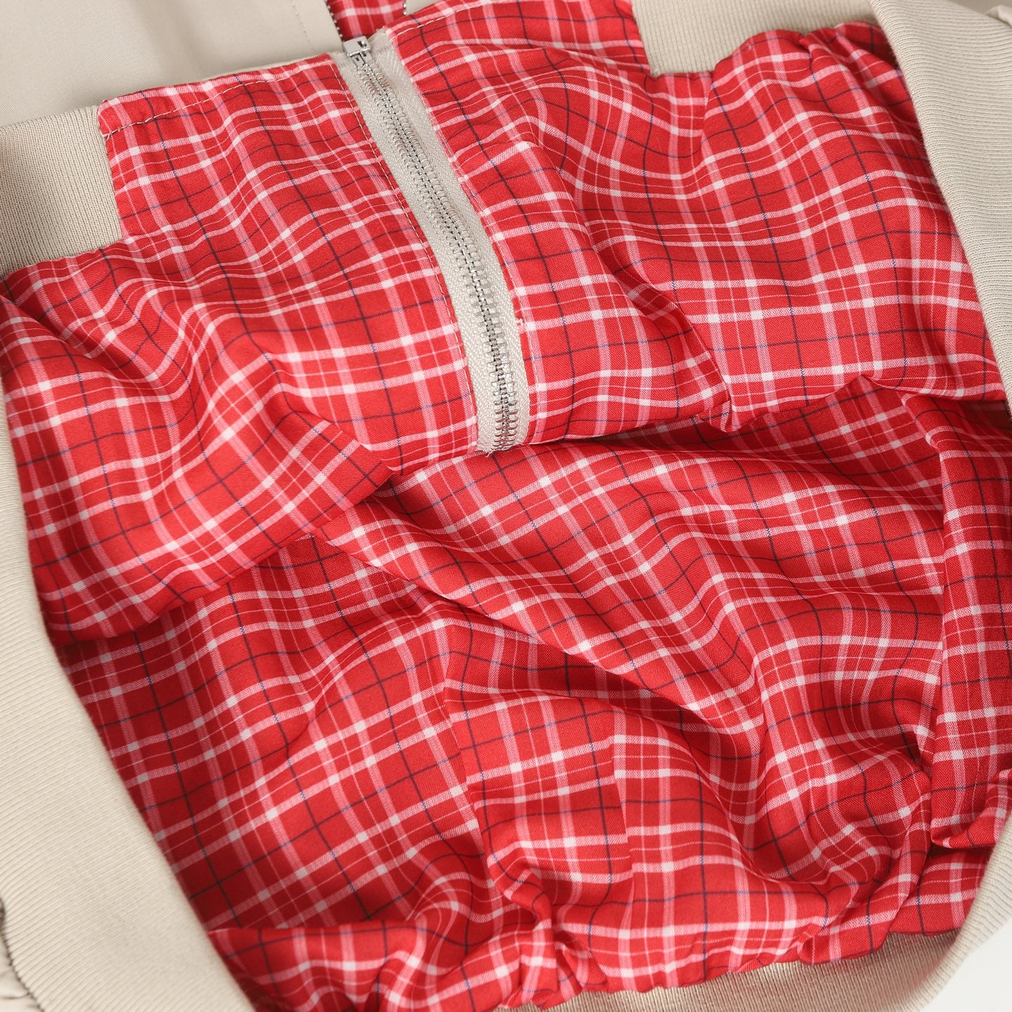 Red plaid stand collar jacket