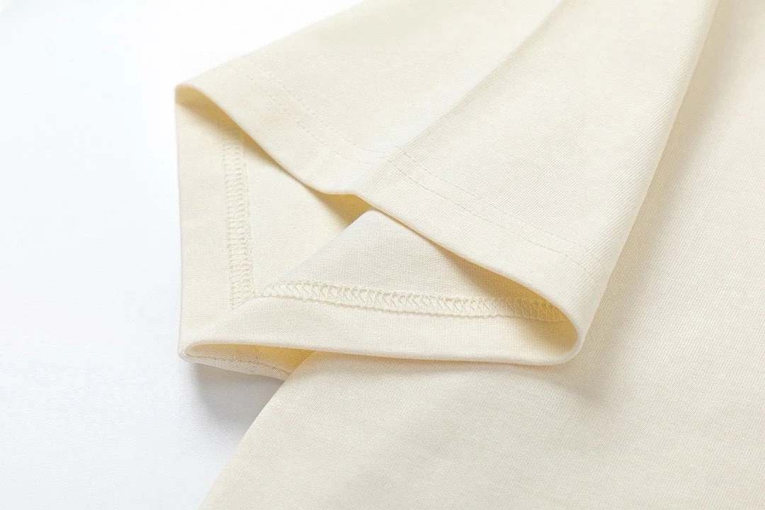 Double-sided embroidered round neck cotton T-shirt