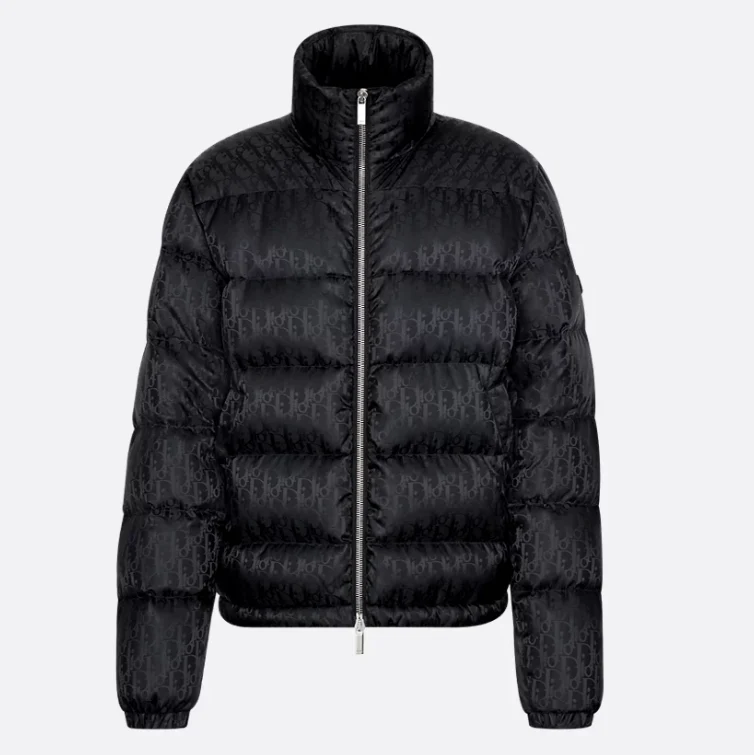 Dark jacquard full-print down jacket