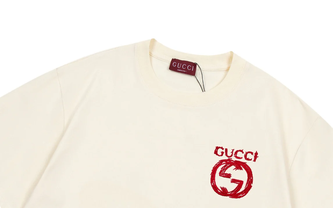 Double-sided embroidered round neck cotton T-shirt