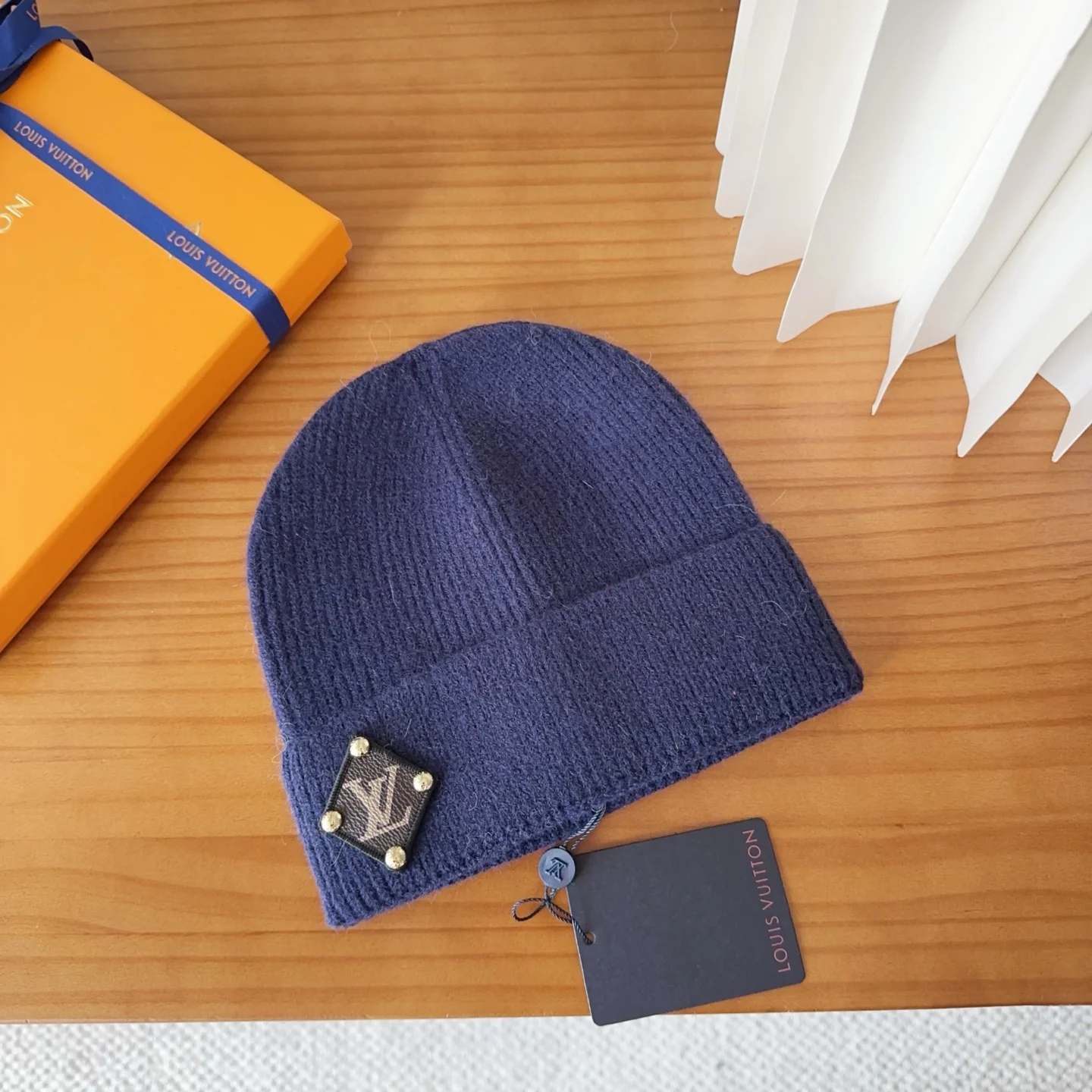 Leather Printed Cashmere Knitted Beanie