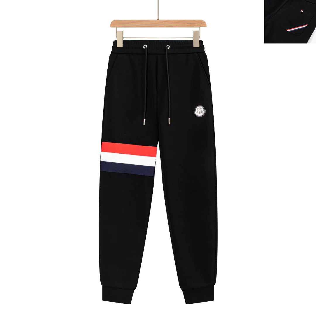 Leather label cotton drawstring trousers