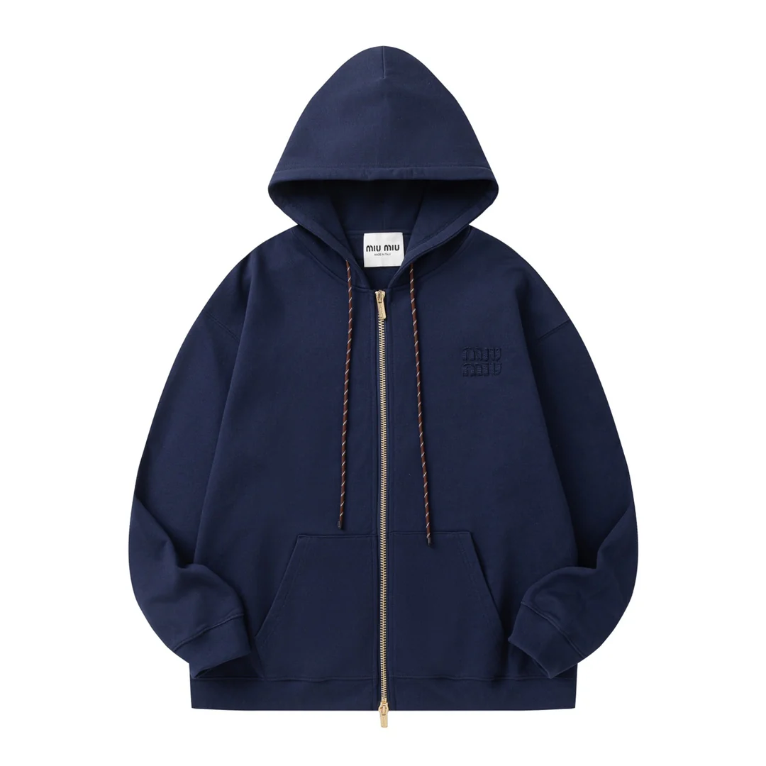 Embroidered zip-up sweatshirt jacket