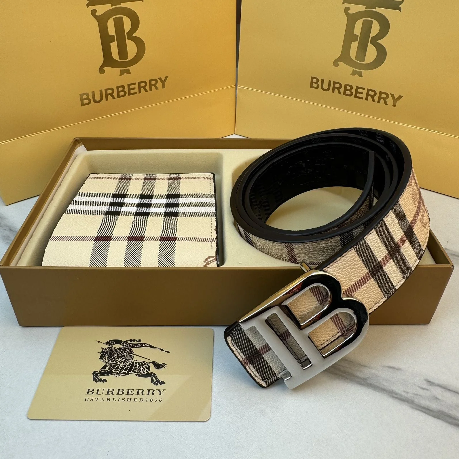 Monogram buckle wallet + belt gift box
