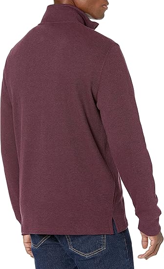 Men's quarter-zip French rib knit sweater, casual style.