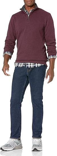 Men's quarter-zip French rib knit sweater, casual style.