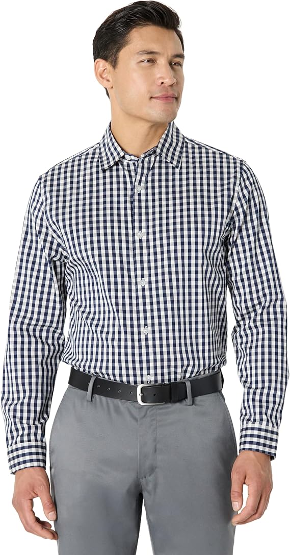 Men's slim-fit, long-sleeved, wrinkle-free, stretch dress shirt