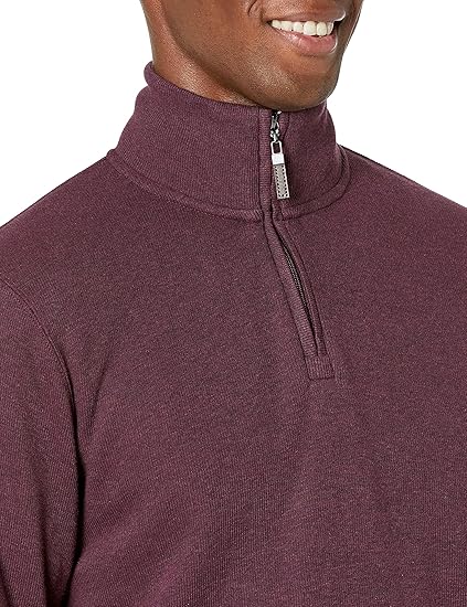 Men's quarter-zip French rib knit sweater, casual style.