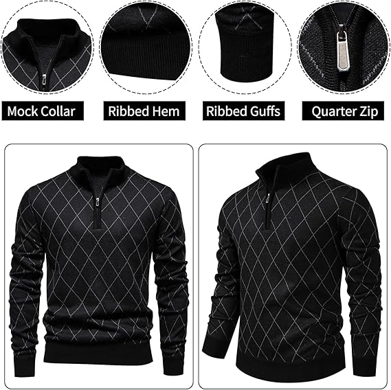 Men's quarter-zip pullover, lightweight and soft knitted long-sleeved sweater.