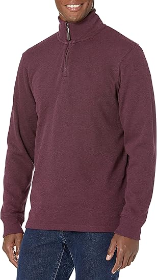 Men's quarter-zip French rib knit sweater, casual style.
