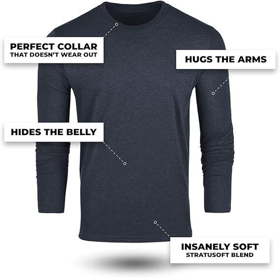 Men's Long-Sleeve T-Shirt - Pre-shrunk, Soft, Slim-Fit, High-Quality Classic T-Shirt - Men's T-Shirt, Cotton-Polyester Blend