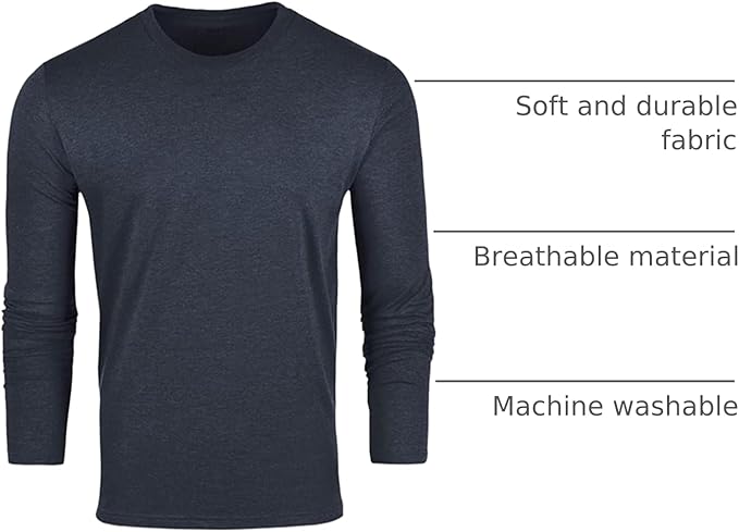 Men's Long-Sleeve T-Shirt - Pre-shrunk, Soft, Slim-Fit, High-Quality Classic T-Shirt - Men's T-Shirt, Cotton-Polyester Blend