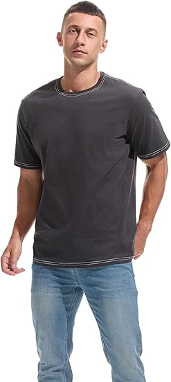 Men's Heavyweight Crew Neck T-Shirt - Men's Premium 100% Cotton Thick T-Shirt