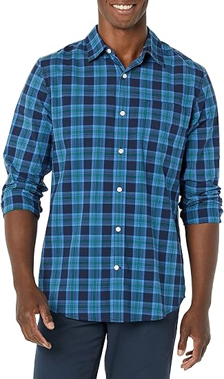 Men's long-sleeved slim-fit stretch poplin shirt