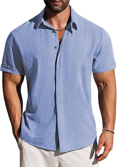 Men's Linen Shirt, Short-Sleeve Button-Down Casual Shirt, Beach Summer Wedding Hawaiian Style Clothing