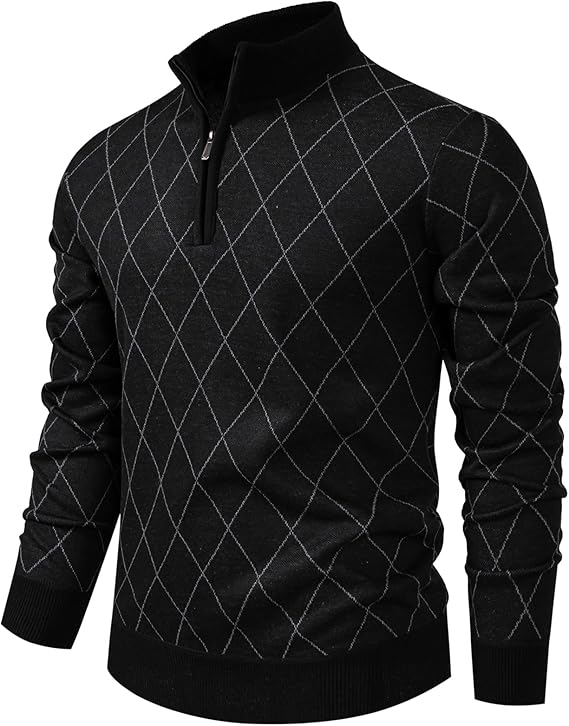 Men's quarter-zip pullover, lightweight and soft knitted long-sleeved sweater.