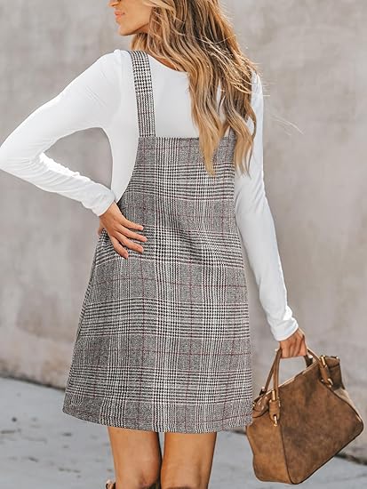 Women's corduroy autumn dress, with front pocket, square neckline, wide shoulder straps, casual suspender mini skirt.