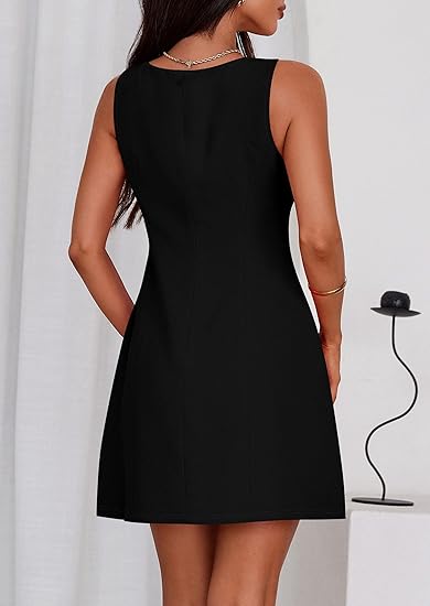 2025 Summer Women's Formal Short Dress, Sleeveless Boat Neck A-line Elegant Mini Cocktail Party Gown