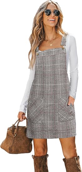 Women's corduroy autumn dress, with front pocket, square neckline, wide shoulder straps, casual suspender mini skirt.