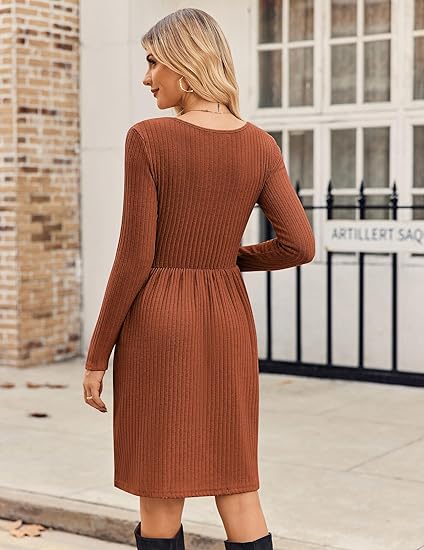 2025 Autumn Women's Long-Sleeved Knit Dress, Casual Knit Dress with Pockets