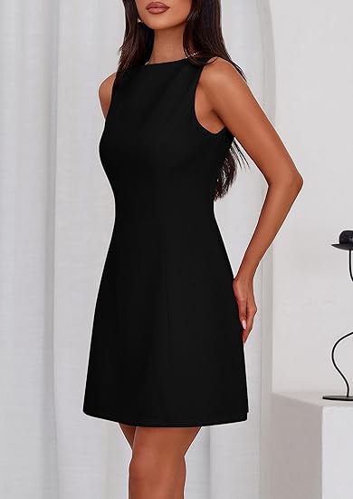 2025 Summer Women's Formal Short Dress, Sleeveless Boat Neck A-line Elegant Mini Cocktail Party Gown