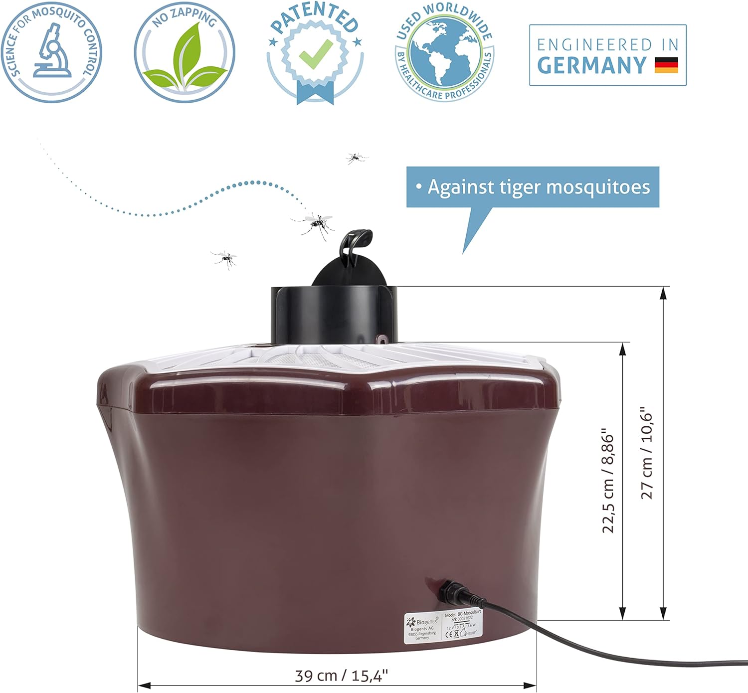 BIOGENTS BG-Mosquitaire Outdoor Mosquito Trap + BG-Sweetscent Mosquito Attractant • Effective Against Host-Seeking Asian Tiger & Dengue Mosquitoes • incl BG-Sweetscent Lure • for Outdoor & Patio