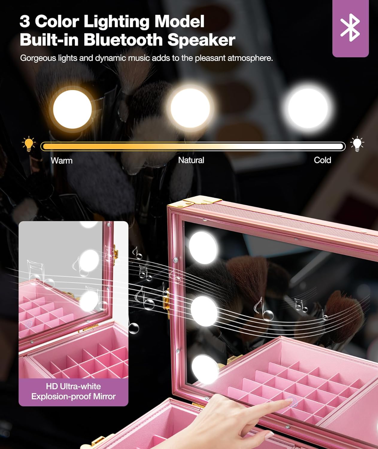 Portable Nail Table, Rolling Manicure Table w/3 Color Light