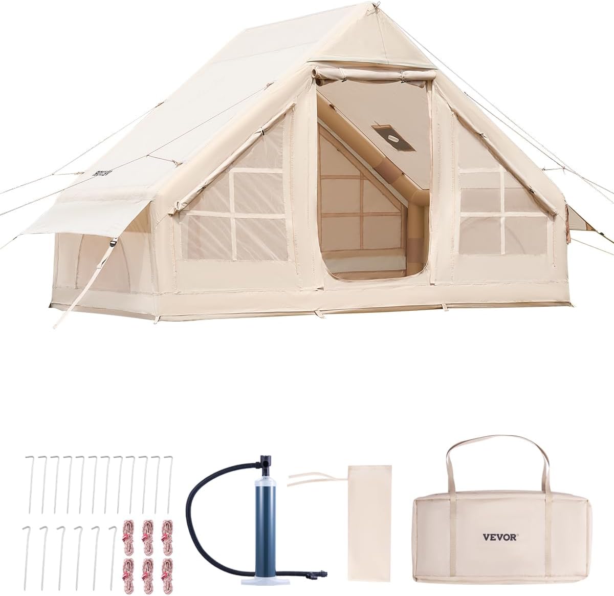 VEVOR Inflatable Tents for Camping, Easy to Assemble, Inflatable Camping Tents with Hand Pump, 300D Oxford 4 Season Glamping Tent with Stove Jack