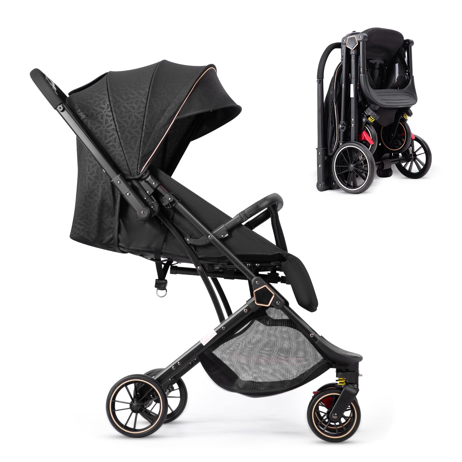 Baby Stroller Lightweight,High Landscape Adjustable Backrest Canopy,Foldable,Sit and Stand,Storage Basket,5-Point Harness,Stroller Wagon for Infant Newborn Toddler Black