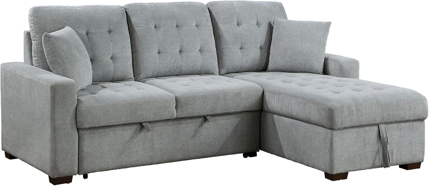 Kendale Sleeper Sofa, L Shape Sectional Couch with Right Storage Chaise and Pull Out Sofa Bed