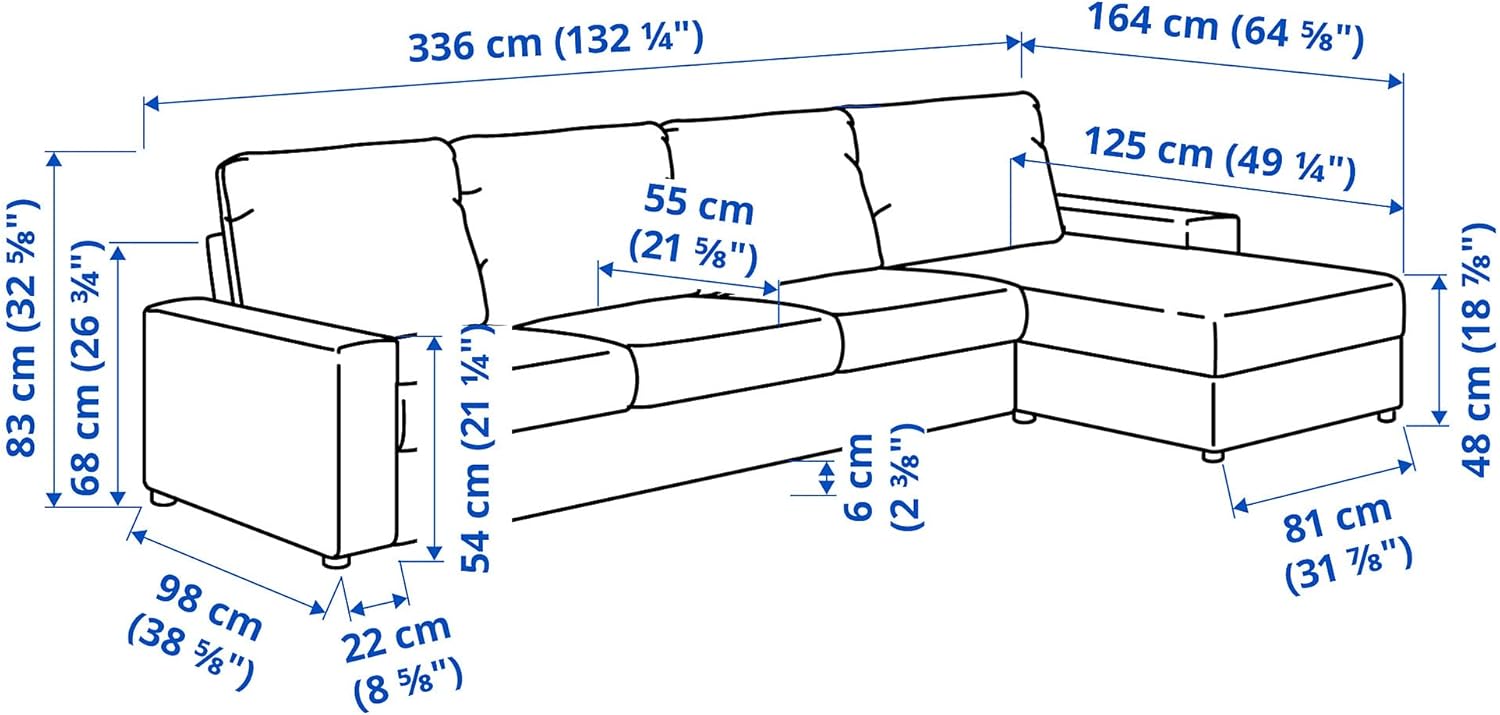 Ikea VIMLE 4-seat sofa with chaise longue, with wide armrests/Gunnared medium grey
