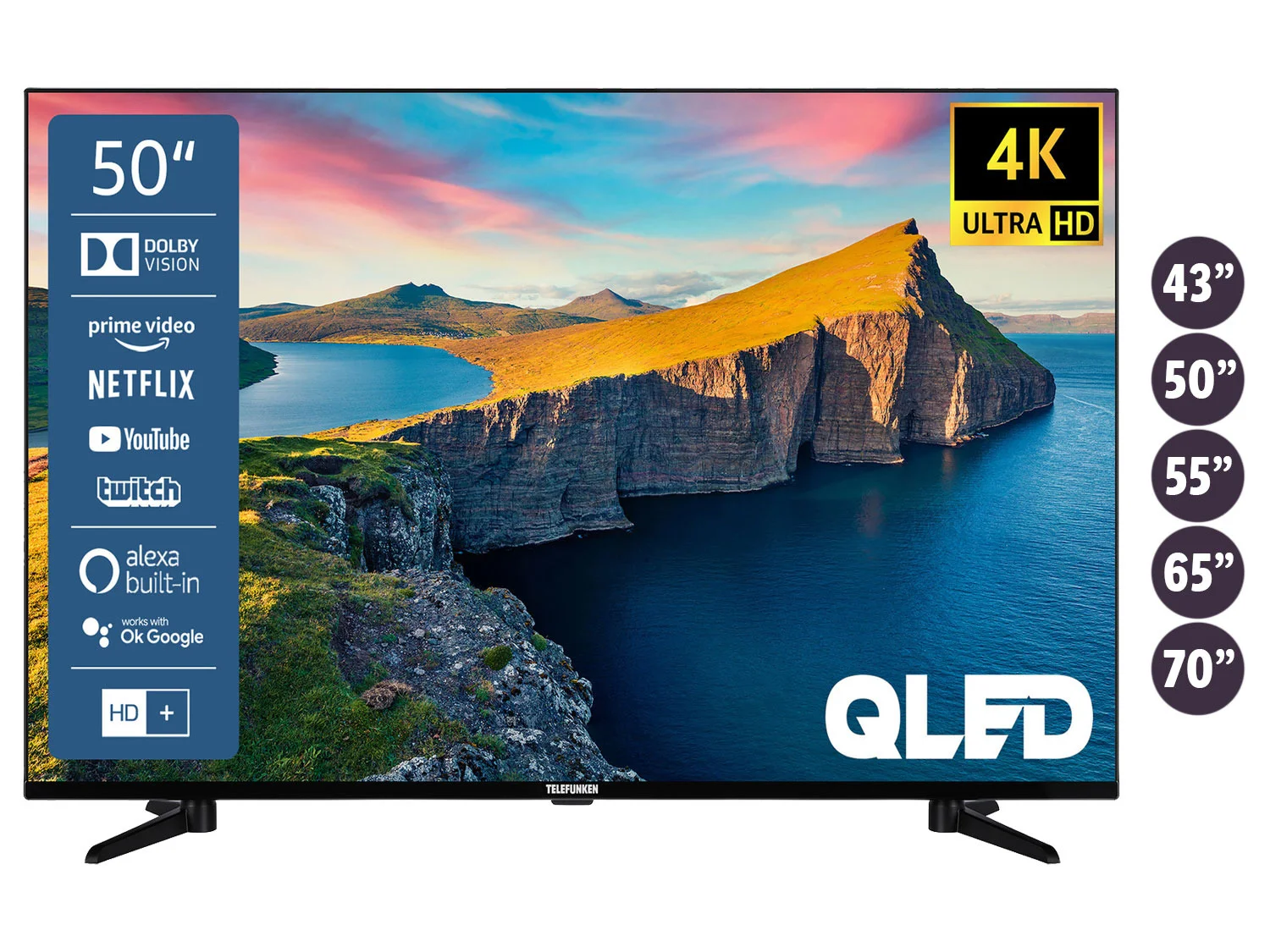 TELEFUNKEN »QU43-65K800« QLED Fernseher Smart TV 4K UHD mit Dolby Vision HDR