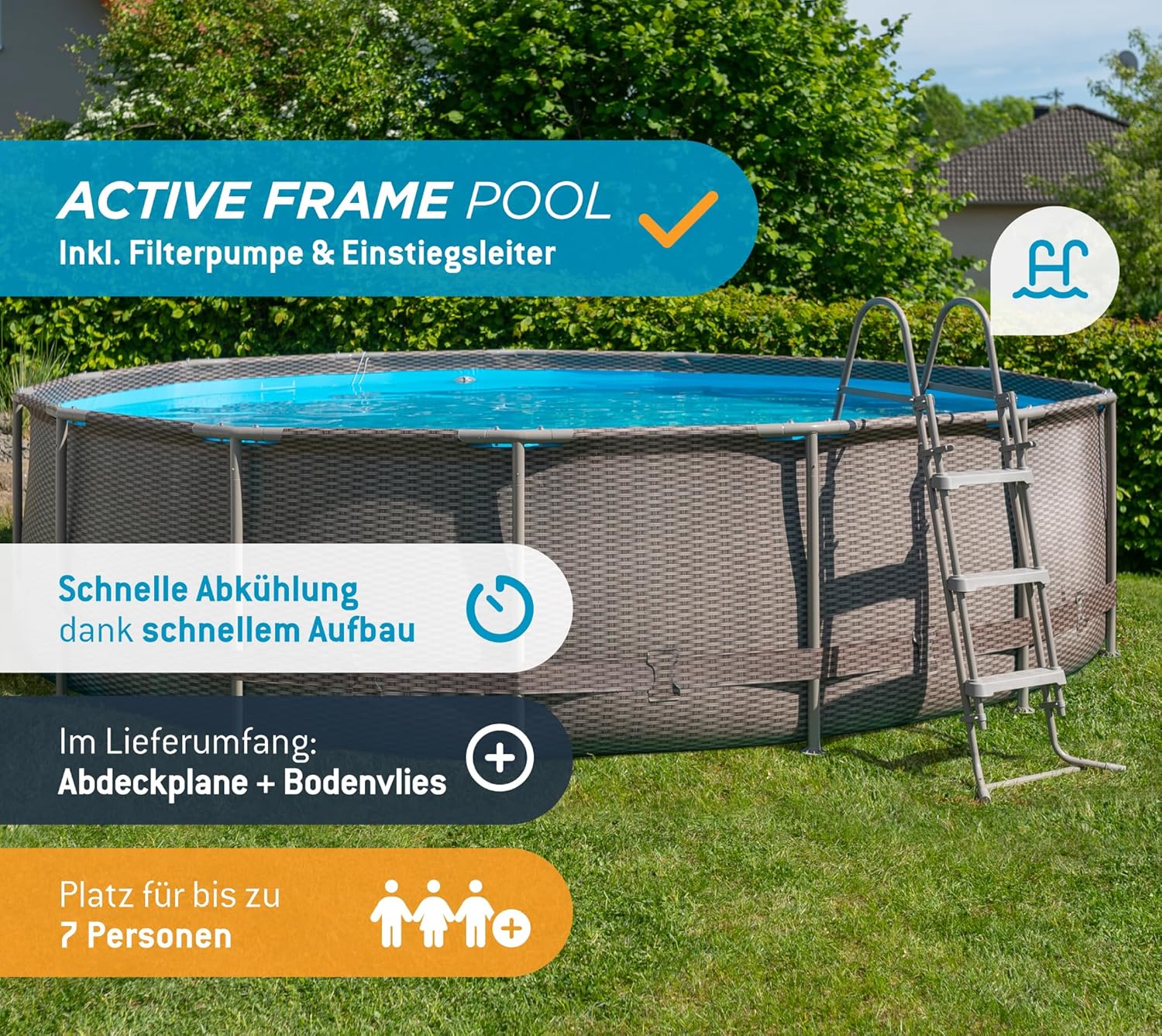 Summer Waves Frame Pool Complete Set, Round, 457 x 106 cm, Brown, Above Ground Pool Set, Garden Pool and Swimming Pool with Filter Pump