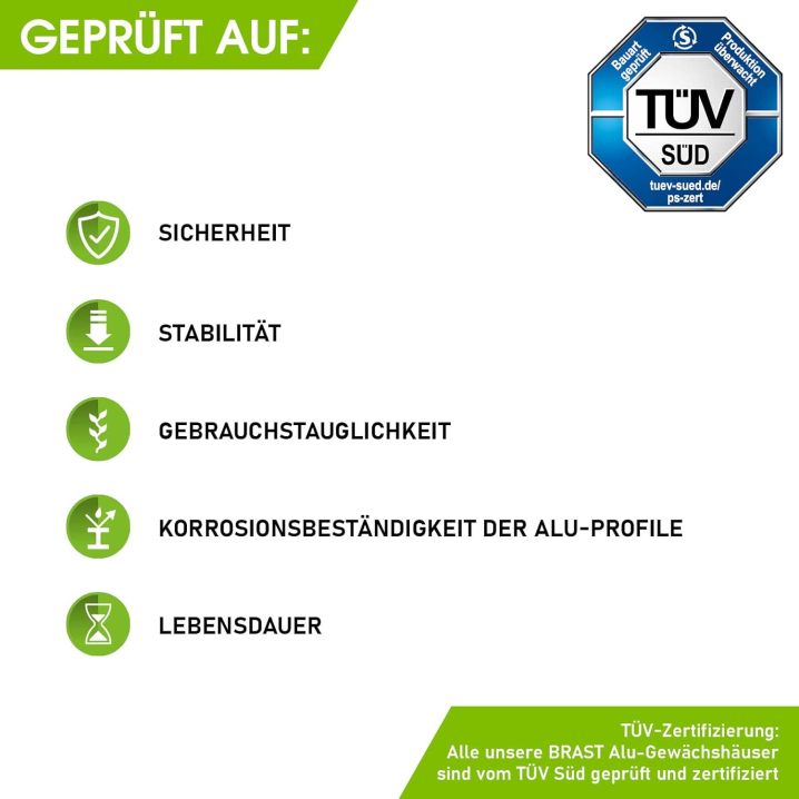 BRAST Aluminium Greenhouse with Base 380 x 190 x 195 cm, TÜV Tested, 6 mm Hollow Chamber Panels, Rustproof/Weatherproof/Temperature-Resistant