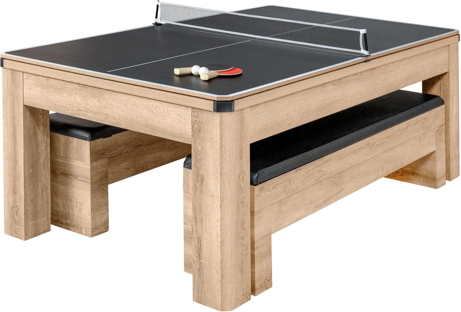 Atomic 7′ Hampton 3-in-1 Combination Table Includes Billiards, Table Tennis, and Dining Table with Dual Storage Bench Seating