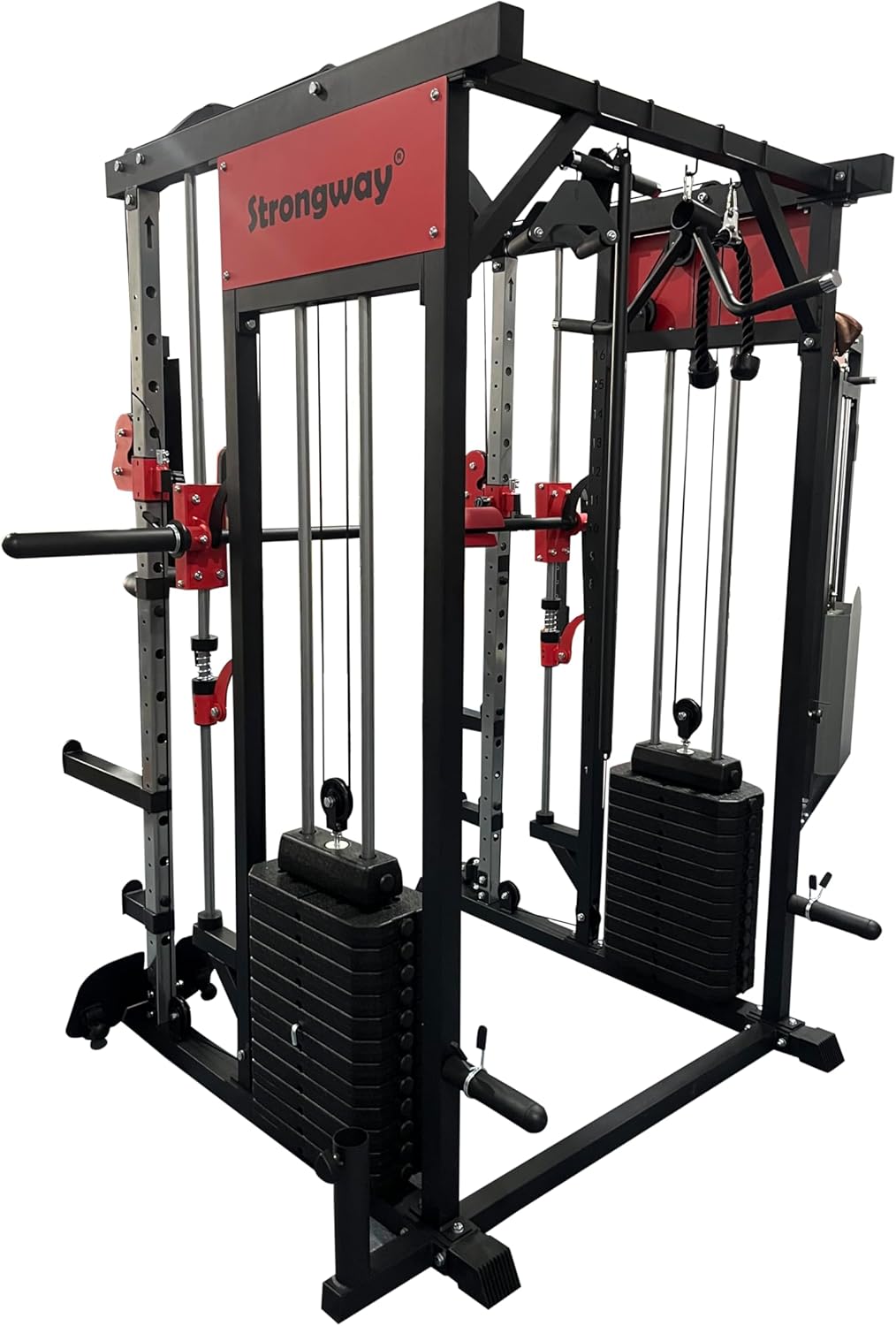Strongway® Multi Gym Smith Machine with Weights 177KG Weight Stack Included - Multifunction Home Gym Dual Cable Pulley Dip Station Pull Up Bar Strength Training