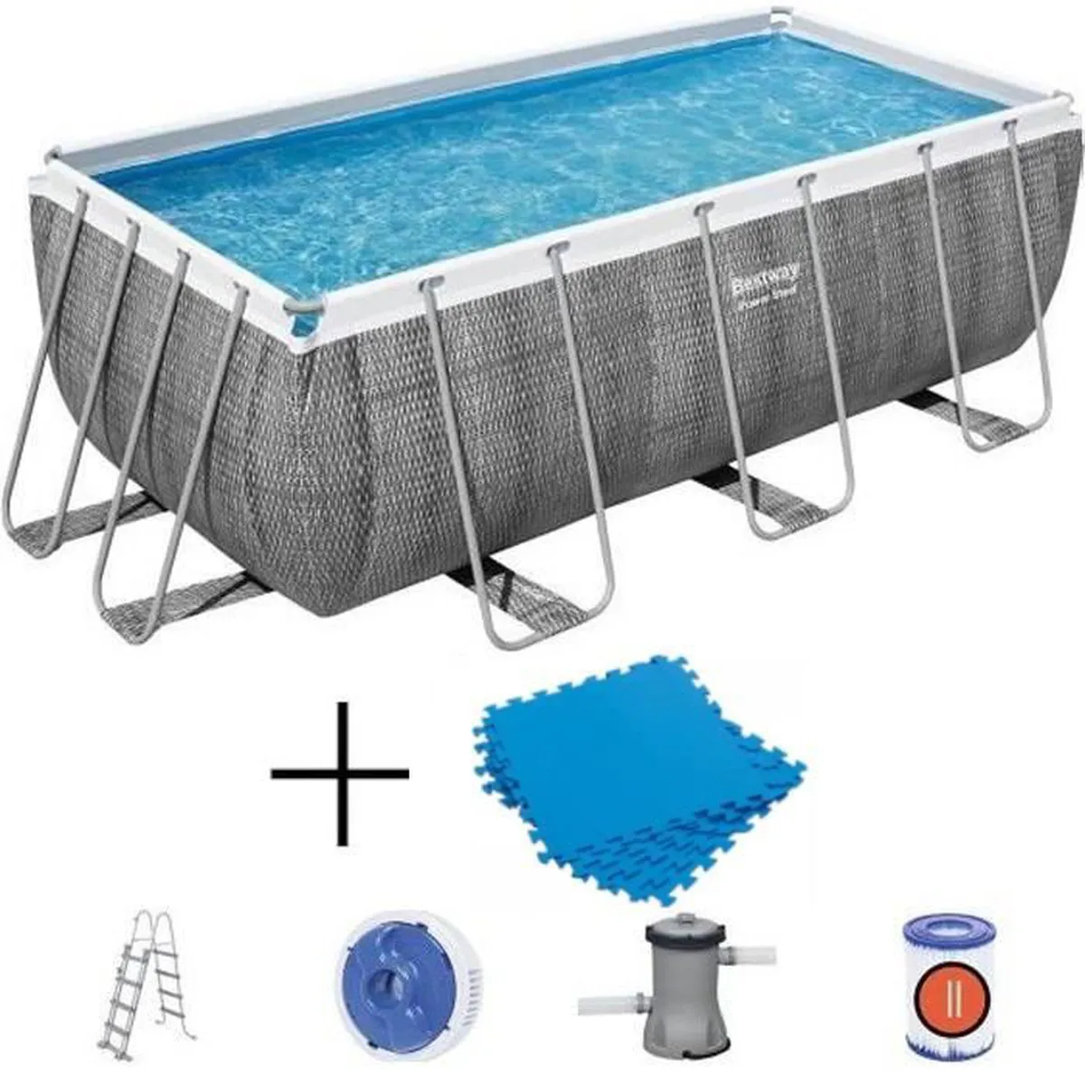 Kit Piscine hors sol tubulaire BESTWAY - Power Steel™ - 412 x 201 x 122 cm + Lot de 9 Dalles de protection