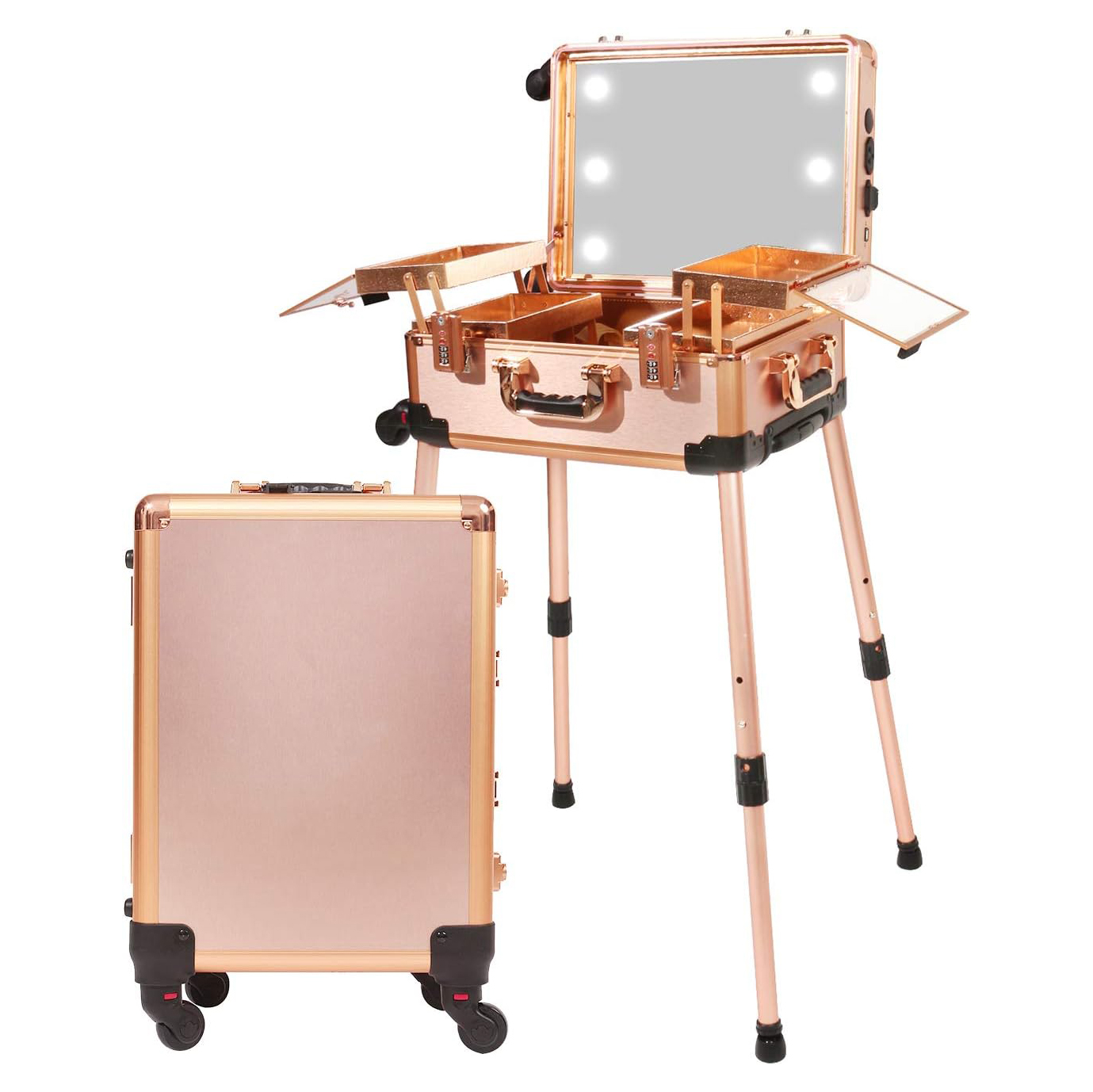 Medium Makeup Train Case with Code Lock, Lighted Mirror