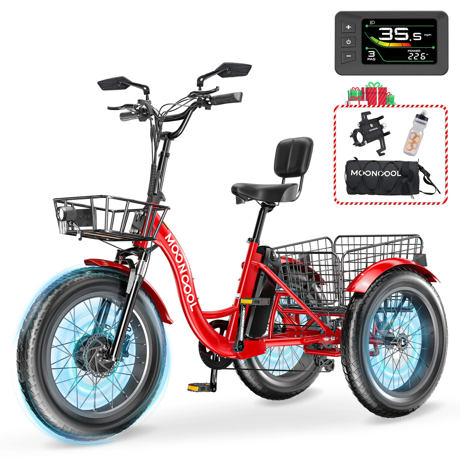 MOONCOOL Electric Fat Trike 1100W Peak Motor 48V Lithium Rechargeable Battery