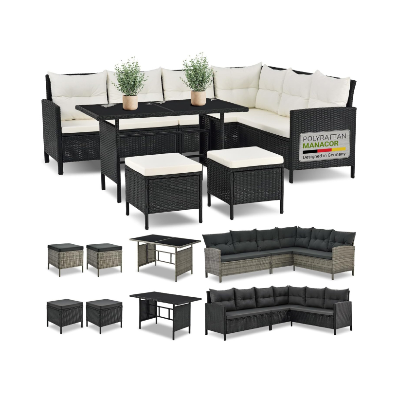 Juskys Polyrattan Lounge Manacor with corner sofa