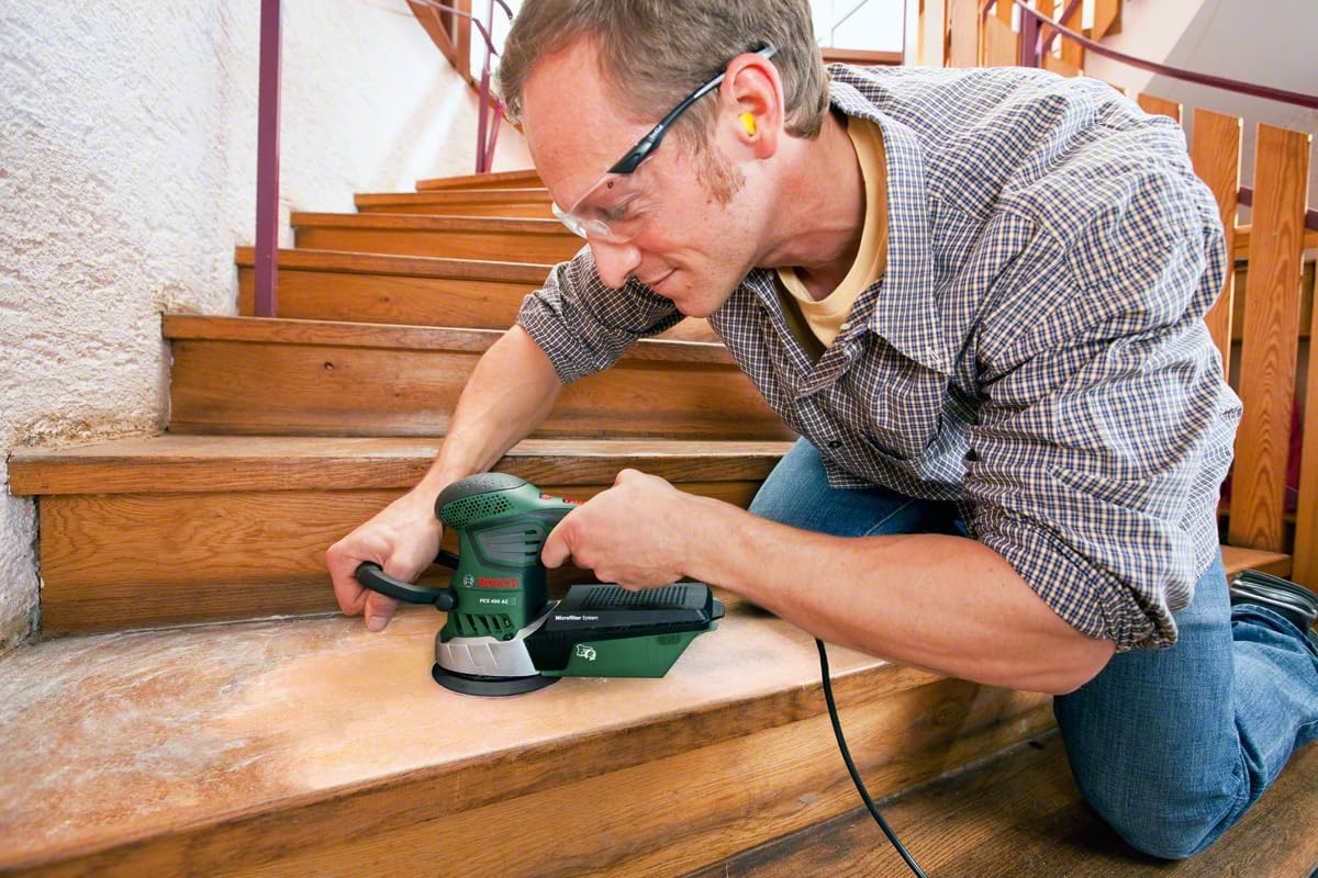 Bosch Ponceuse excentrique filaire PEX 400 AE (370W, livrée avec coffret de rangement, 1 paper assistant, 1 papier abrasif G 80)