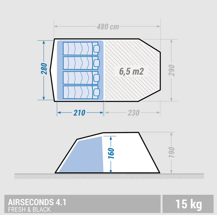 4 Person 1 Bedroom Camping Tent Fresh & Black - Sand