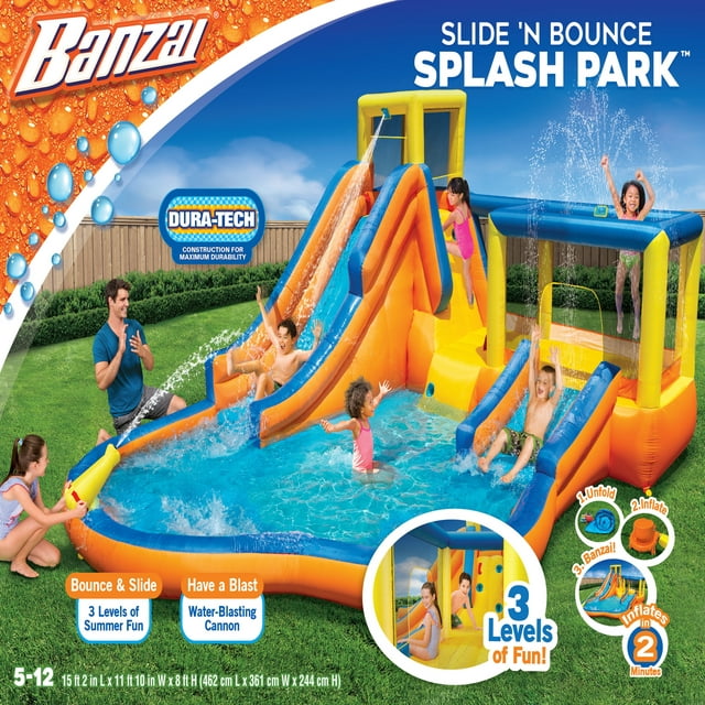 Banzai Inflatable Slide 'N Bounce Spash Park Water Park - 3 Levels of Fun!